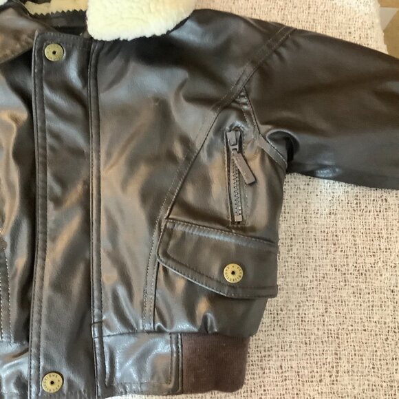 ** Infant 24 Mo Faux Leather Biker Jacket Black Removable Sherpa Collar Zip - Picture 5 of 11